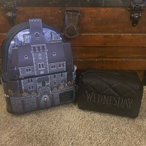 Loungefly Wednesday Adams Nevermore Academy Mini Backpack & Cosmetic Bag - NWT